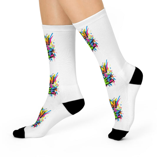 Cushioned Crew Socks — Colorful 'Fun Is Free' Splash Graphic