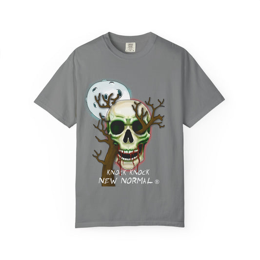 Skull Moon T-Shirt — "Knock Knock New Normal" Graphic Tee