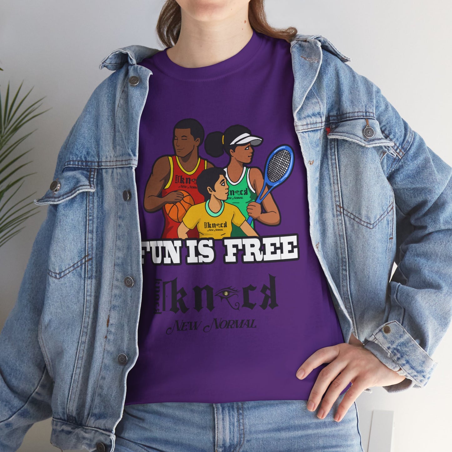 T-Shirt — "Fun Is Free" Sports Graphic Tee (Tennis & Basketball)