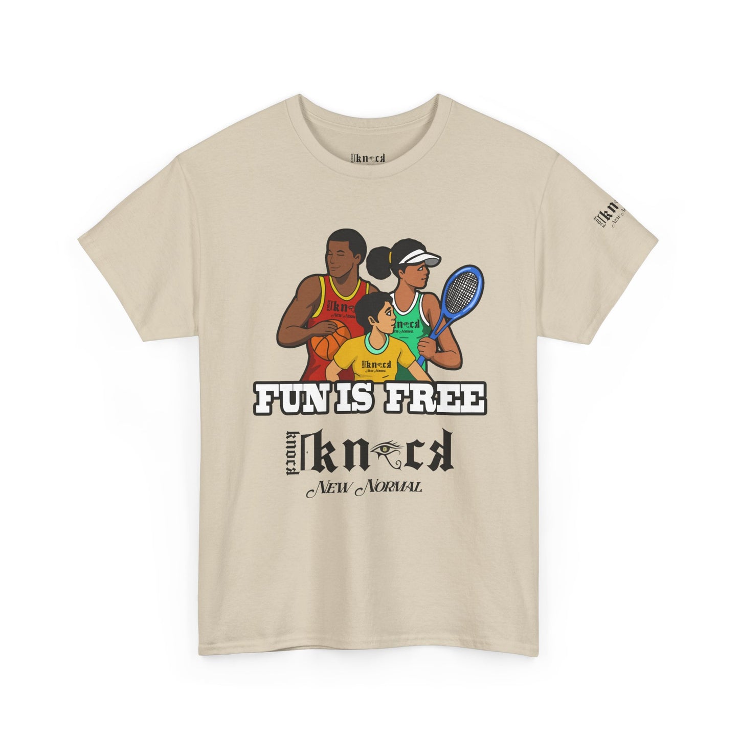 T-Shirt — "Fun Is Free" Sports Graphic Tee (Tennis & Basketball)