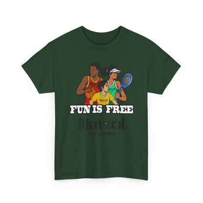 T-Shirt — "Fun Is Free" Sports Graphic Tee (Tennis & Basketball)