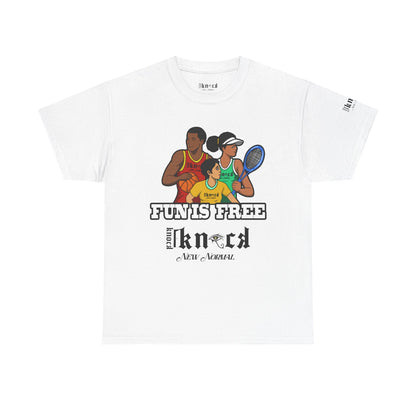 T-Shirt — "Fun Is Free" Sports Graphic Tee (Tennis & Basketball)
