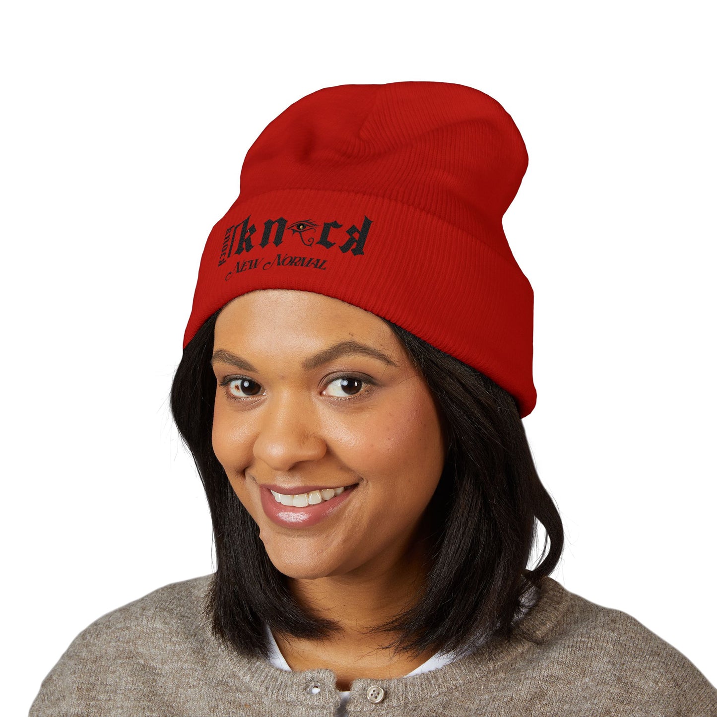 Embroidered 'Kneed New Normal' Cuffed Beanie – Gothic Streetwear Knit Hat