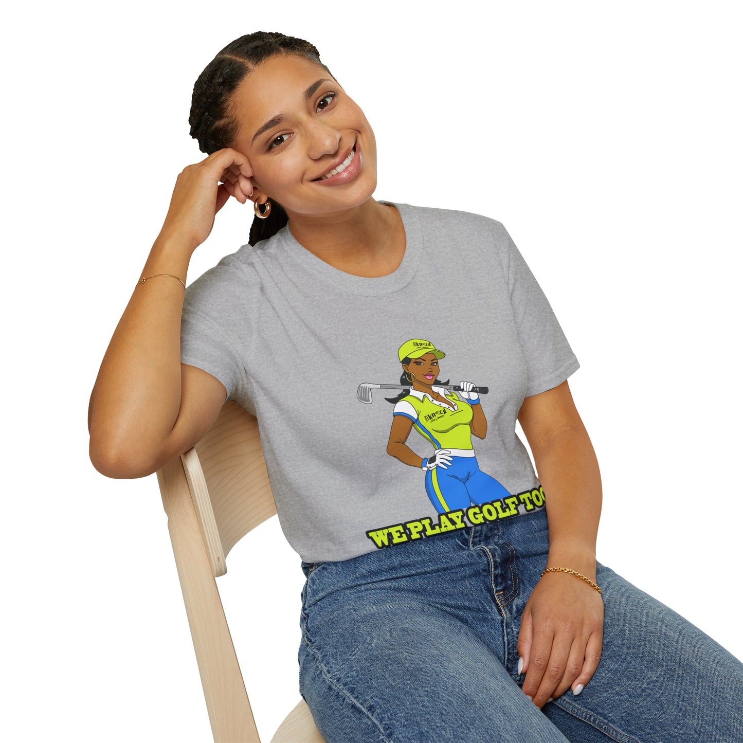Women’s Golf T‑Shirt – Confident Female Golfer Graphic