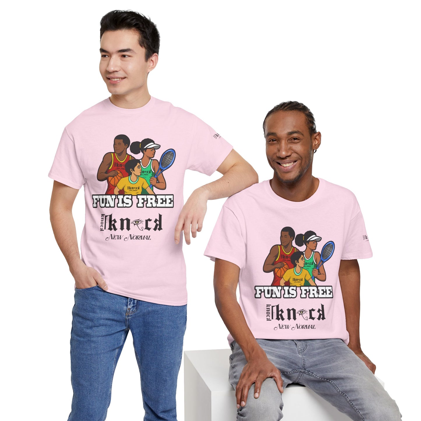 T-Shirt — "Fun Is Free" Sports Graphic Tee (Tennis & Basketball)