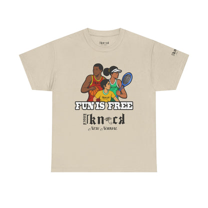 T-Shirt — "Fun Is Free" Sports Graphic Tee (Tennis & Basketball)