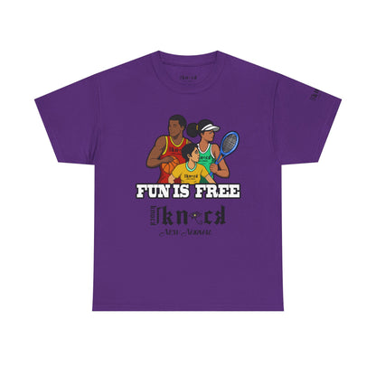 T-Shirt — "Fun Is Free" Sports Graphic Tee (Tennis & Basketball)