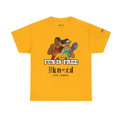 T-Shirt — "Fun Is Free" Sports Graphic Tee (Tennis & Basketball)