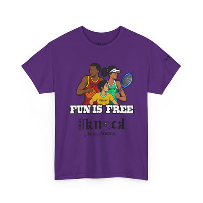 T-Shirt — "Fun Is Free" Sports Graphic Tee (Tennis & Basketball)
