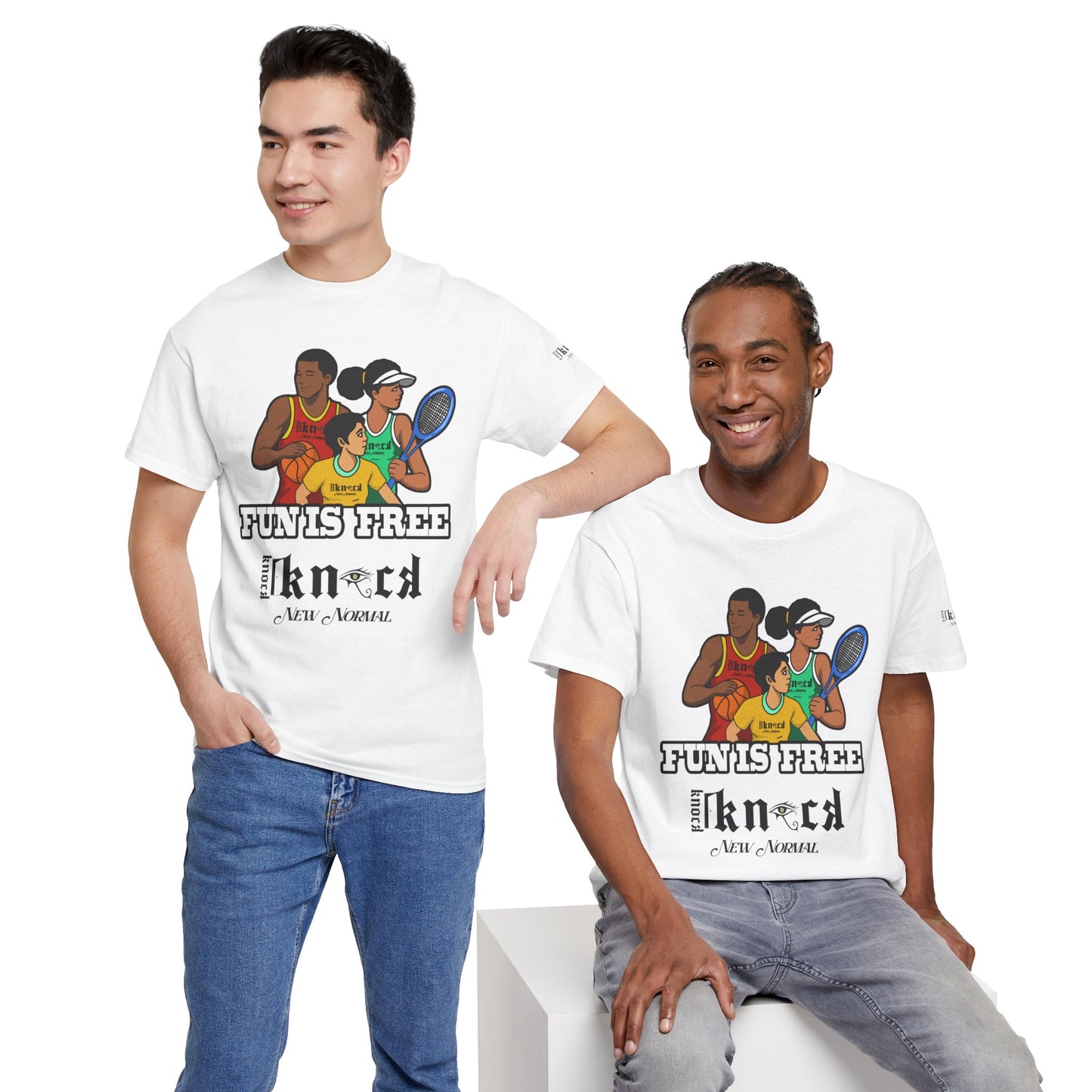 T-Shirt — "Fun Is Free" Sports Graphic Tee (Tennis & Basketball)