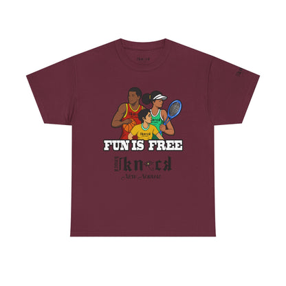 T-Shirt — "Fun Is Free" Sports Graphic Tee (Tennis & Basketball)