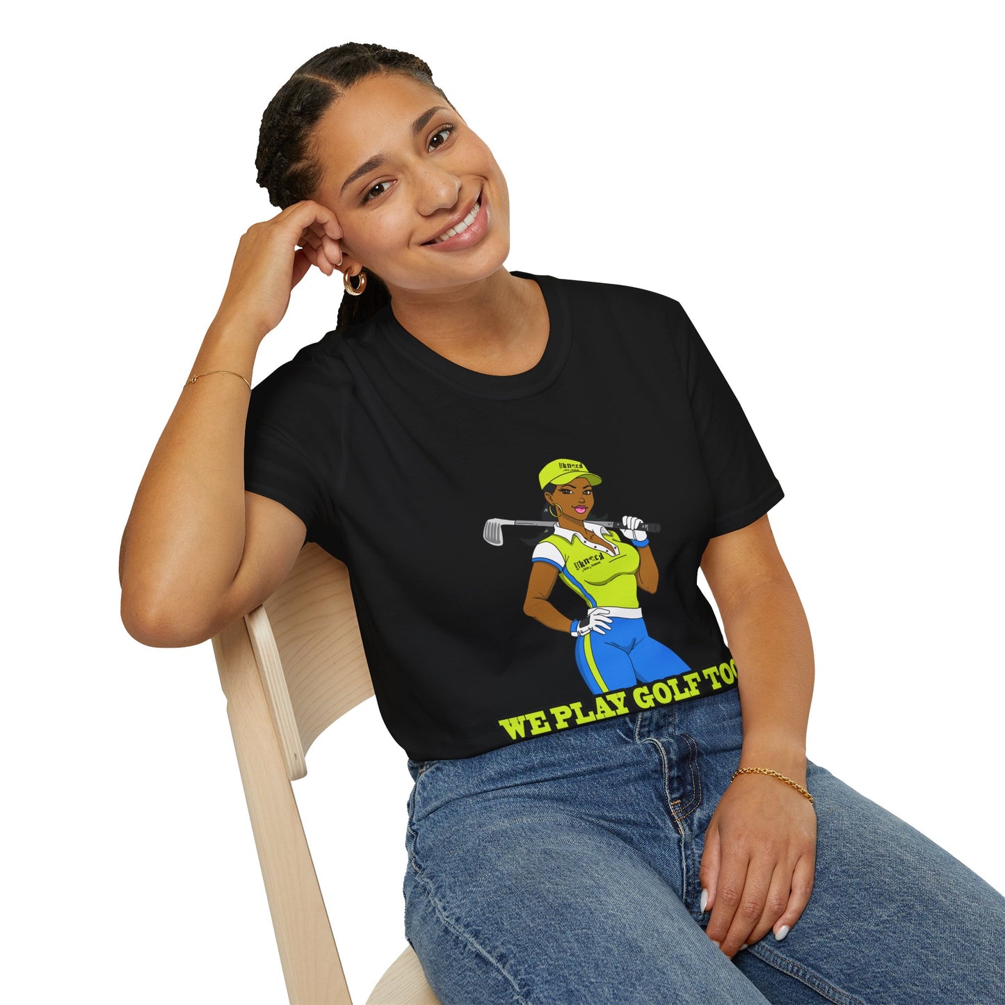 Women’s Golf T‑Shirt – Confident Female Golfer Graphic
