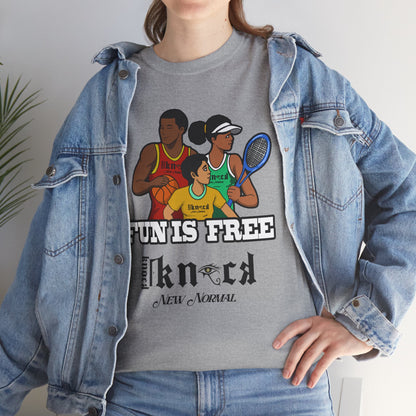 T-Shirt — "Fun Is Free" Sports Graphic Tee (Tennis & Basketball)