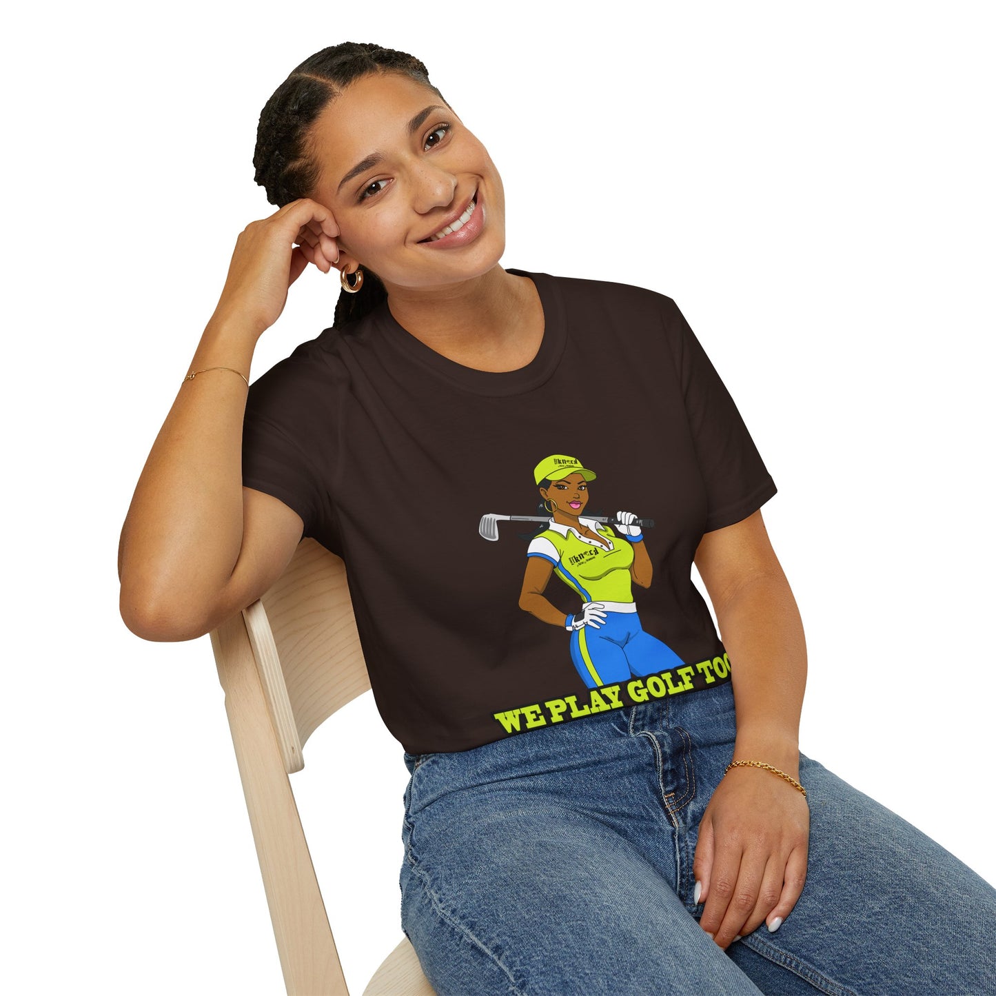 Women’s Golf T‑Shirt – Confident Female Golfer Graphic