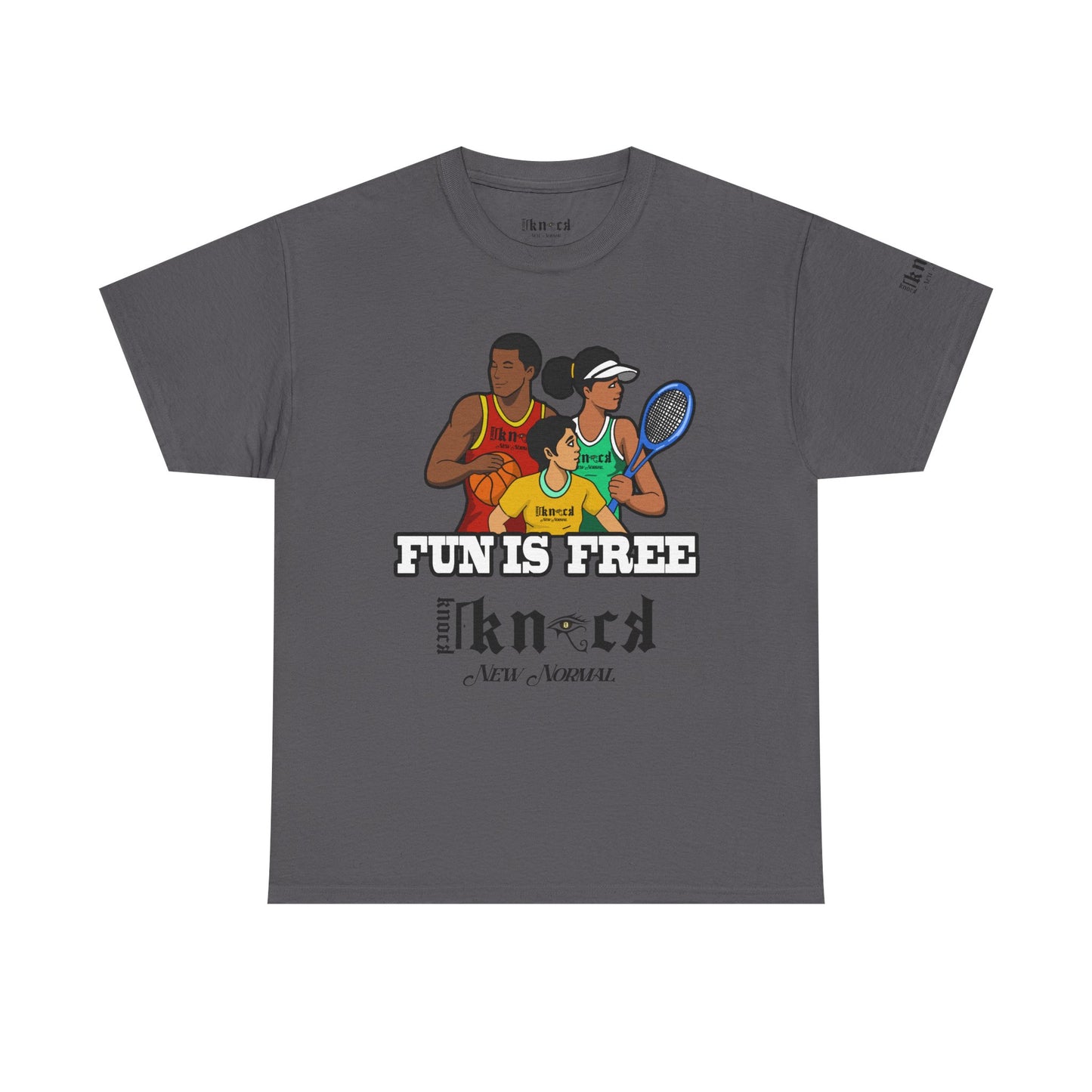 T-Shirt — "Fun Is Free" Sports Graphic Tee (Tennis & Basketball)
