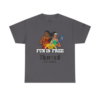 T-Shirt — "Fun Is Free" Sports Graphic Tee (Tennis & Basketball)