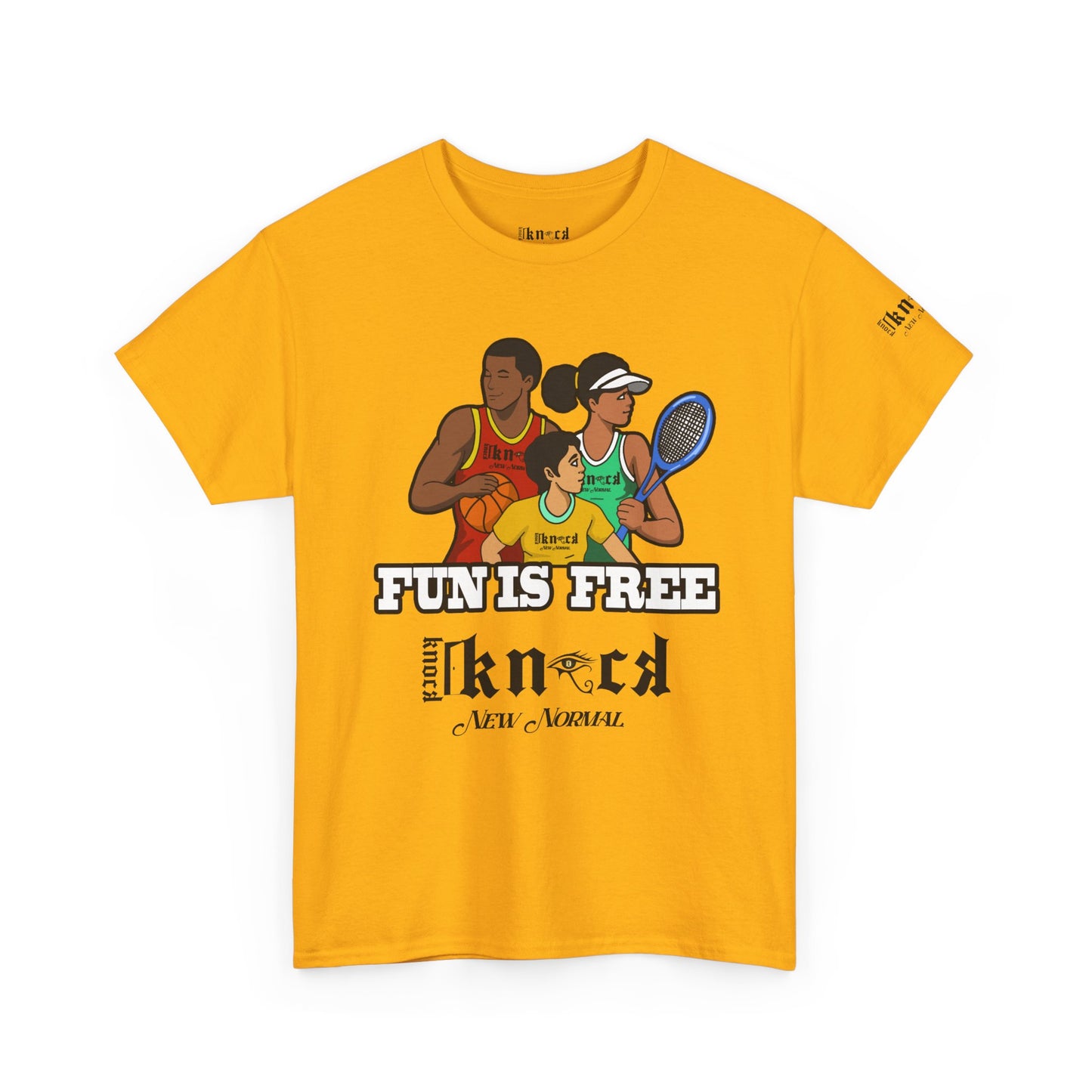 T-Shirt — "Fun Is Free" Sports Graphic Tee (Tennis & Basketball)