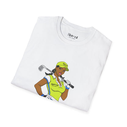 Women’s Golf T‑Shirt – Confident Female Golfer Graphic