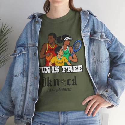T-Shirt — "Fun Is Free" Sports Graphic Tee (Tennis & Basketball)