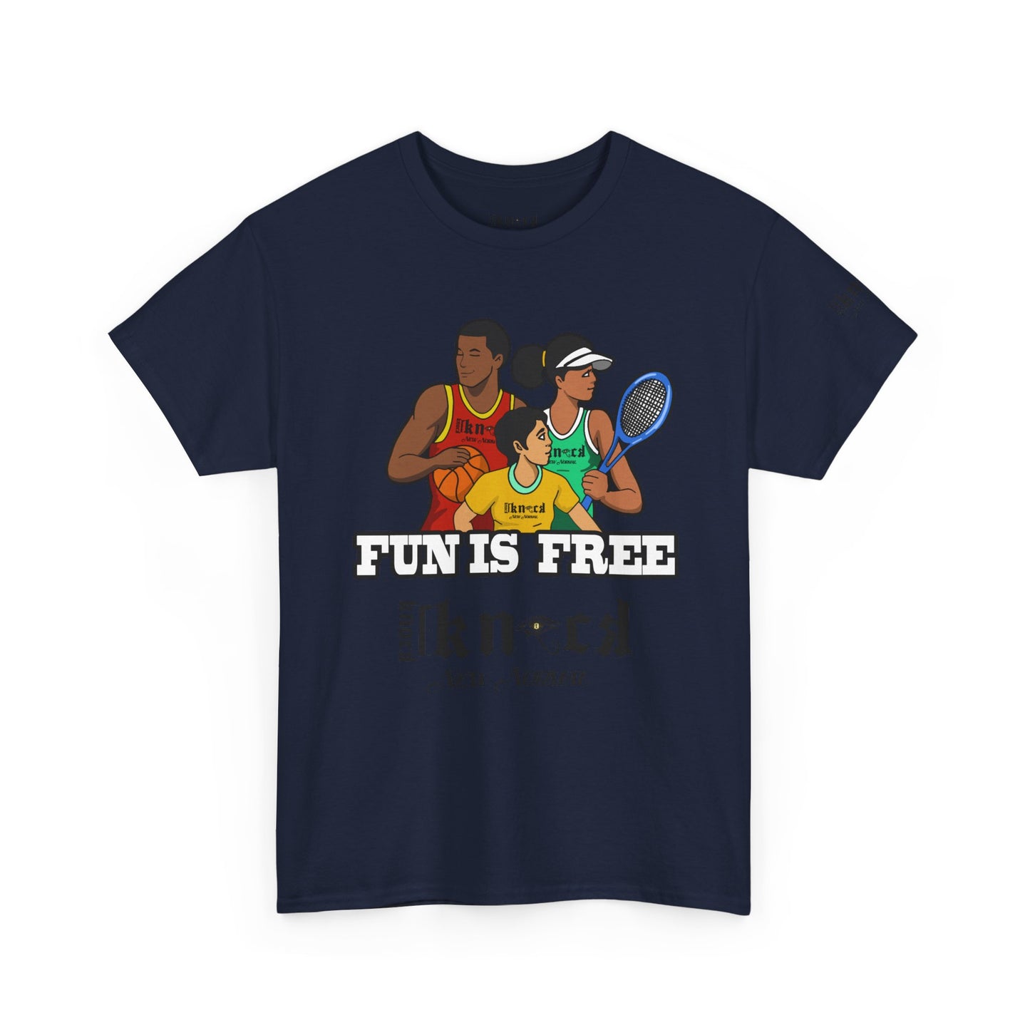 T-Shirt — "Fun Is Free" Sports Graphic Tee (Tennis & Basketball)