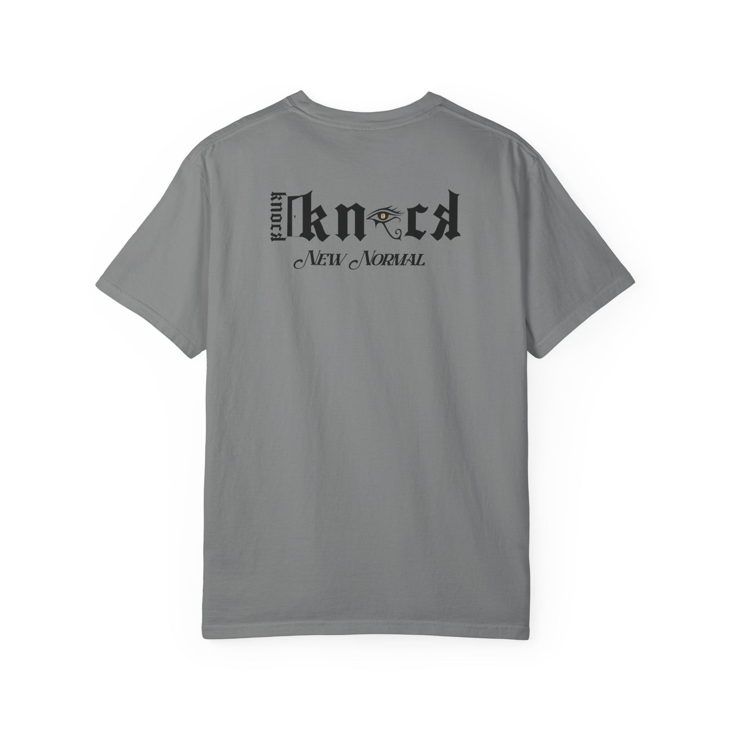 Graphic T‑Shirt — 'Knock Knock New Normal' Skull & Tree Illustration