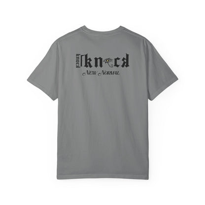 Graphic T‑Shirt — 'Knock Knock New Normal' Skull & Tree Illustration