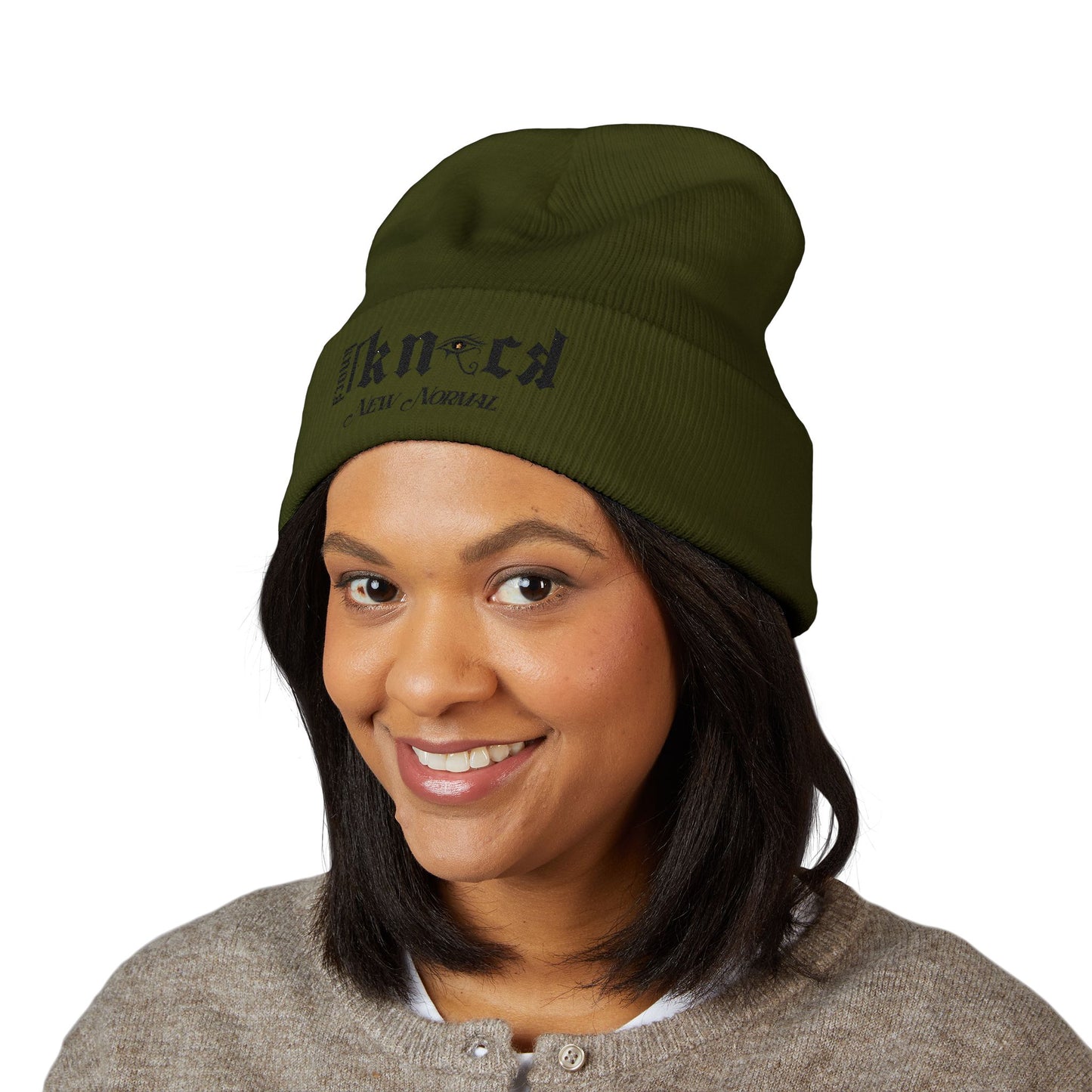 Embroidered 'Kneed New Normal' Cuffed Beanie – Gothic Streetwear Knit Hat