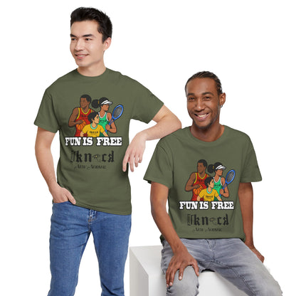 T-Shirt — "Fun Is Free" Sports Graphic Tee (Tennis & Basketball)