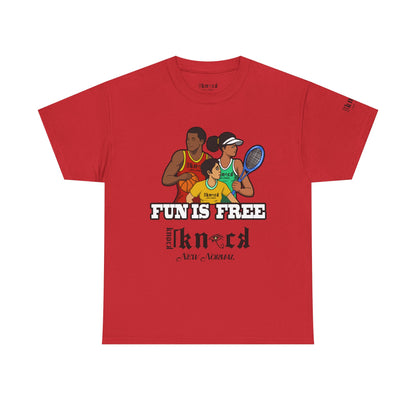 T-Shirt — "Fun Is Free" Sports Graphic Tee (Tennis & Basketball)