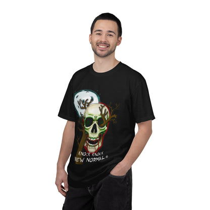 Skull Moon T-Shirt — "Knock Knock New Normal" Graphic Tee