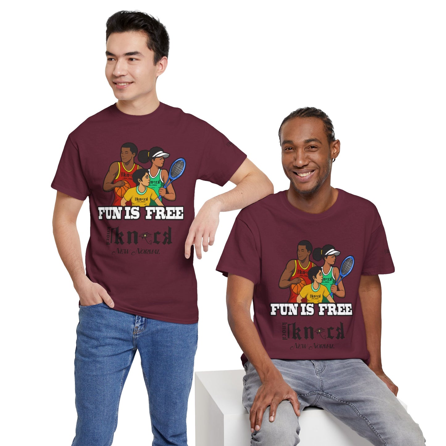 T-Shirt — "Fun Is Free" Sports Graphic Tee (Tennis & Basketball)