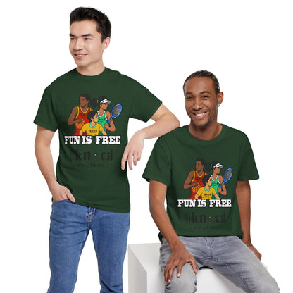 T-Shirt — "Fun Is Free" Sports Graphic Tee (Tennis & Basketball)