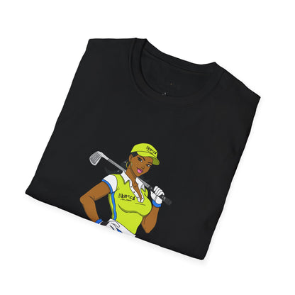 Women’s Golf T‑Shirt – Confident Female Golfer Graphic