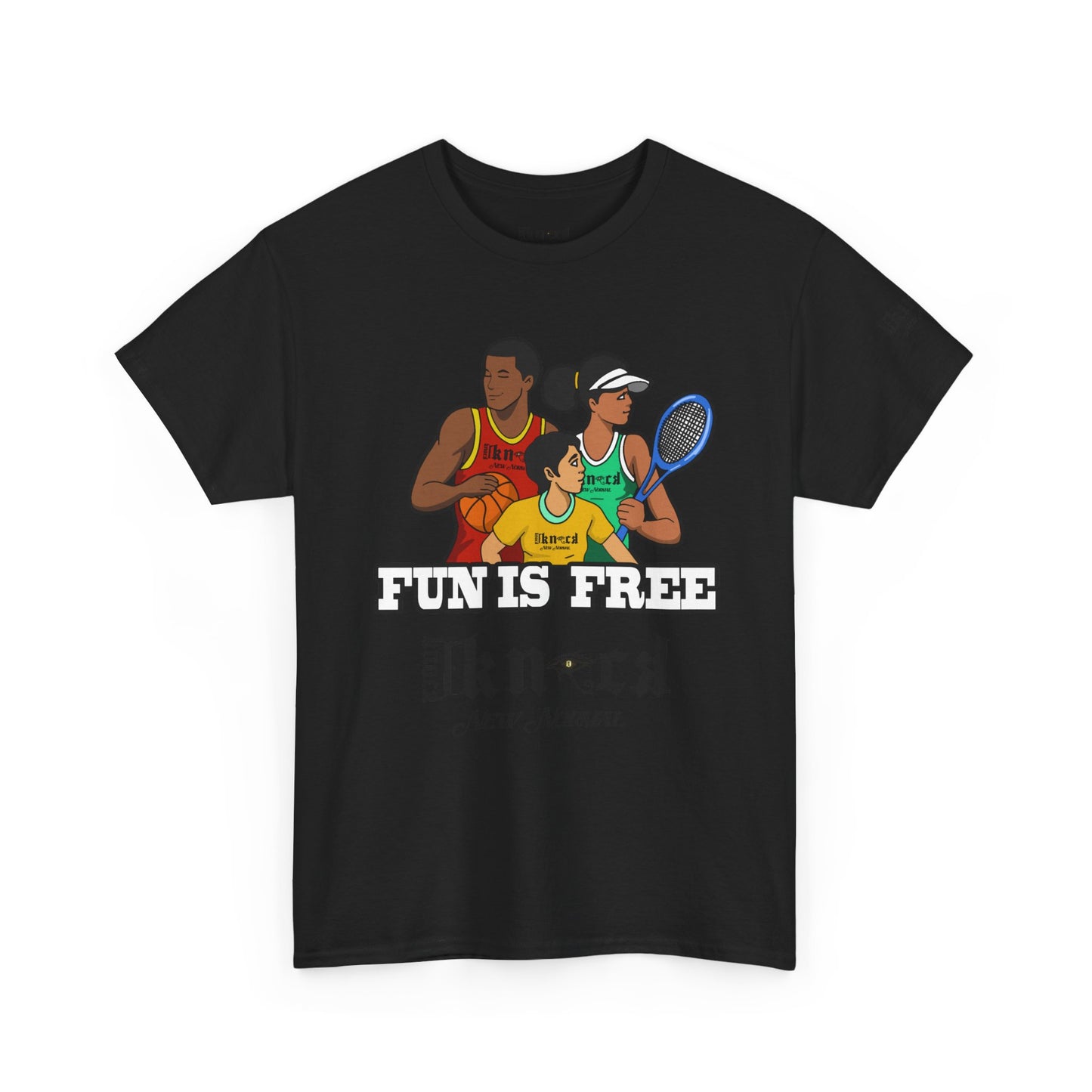 T-Shirt — "Fun Is Free" Sports Graphic Tee (Tennis & Basketball)