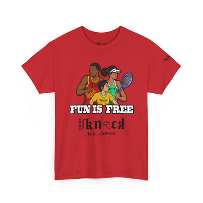 T-Shirt — "Fun Is Free" Sports Graphic Tee (Tennis & Basketball)