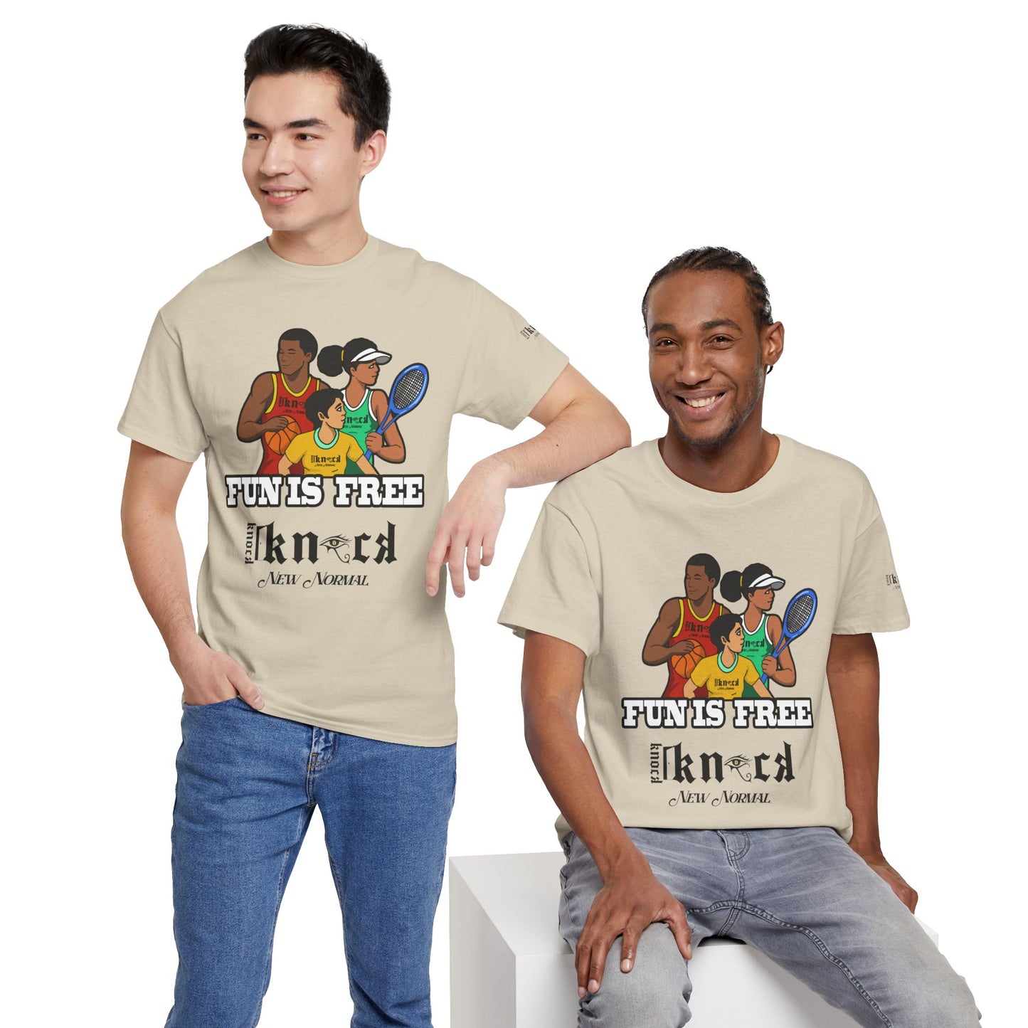 T-Shirt — "Fun Is Free" Sports Graphic Tee (Tennis & Basketball)