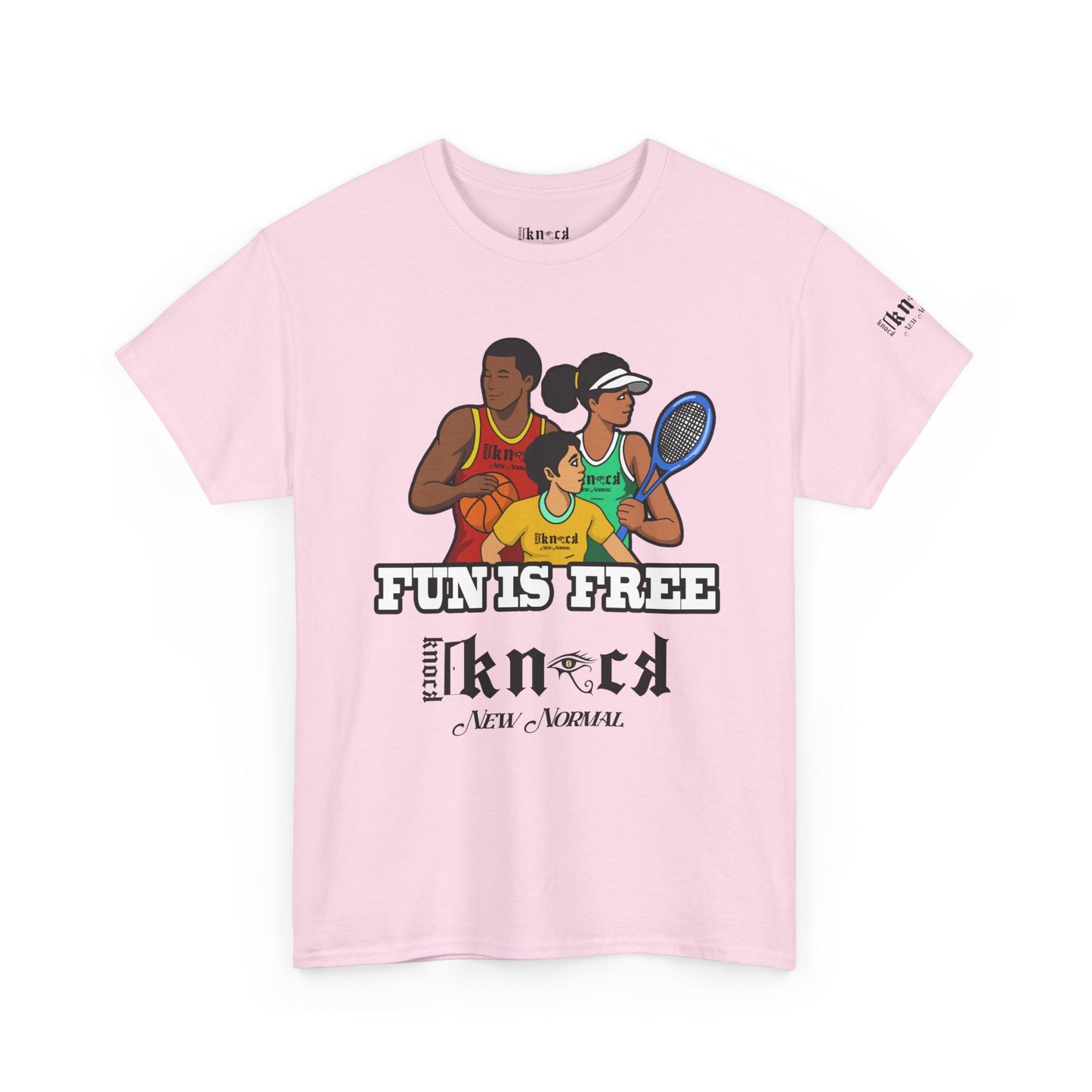 T-Shirt — "Fun Is Free" Sports Graphic Tee (Tennis & Basketball)