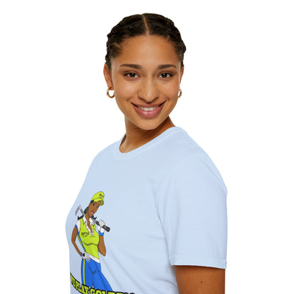 Women’s Golf T‑Shirt – Confident Female Golfer Graphic