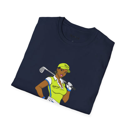 Women’s Golf T‑Shirt – Confident Female Golfer Graphic