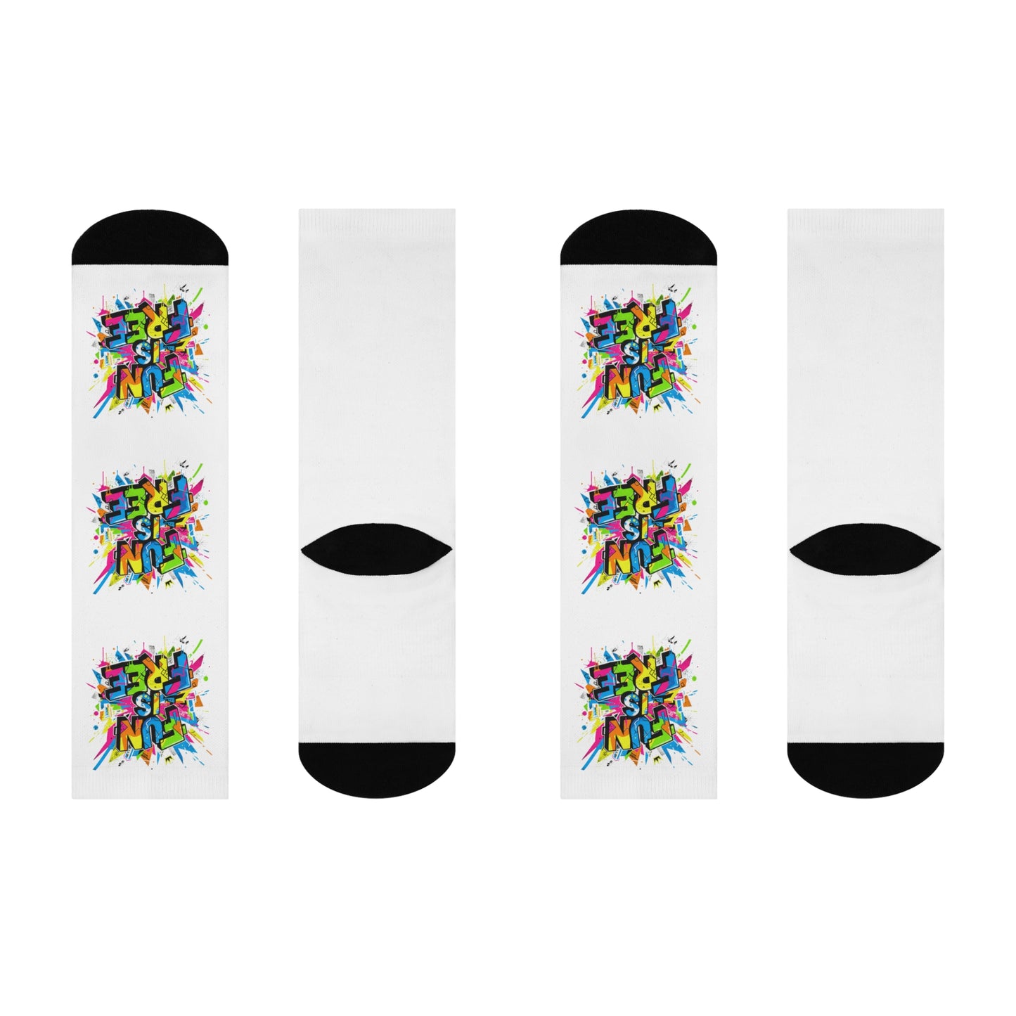 Cushioned Crew Socks — Colorful 'Fun Is Free' Splash Graphic
