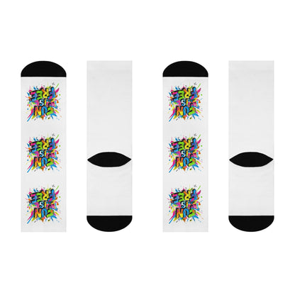 Cushioned Crew Socks — Colorful 'Fun Is Free' Splash Graphic