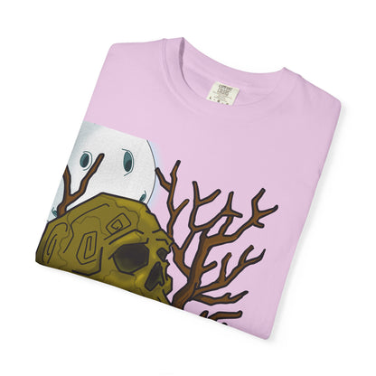 Graphic T‑Shirt — 'Knock Knock New Normal' Skull & Tree Illustration