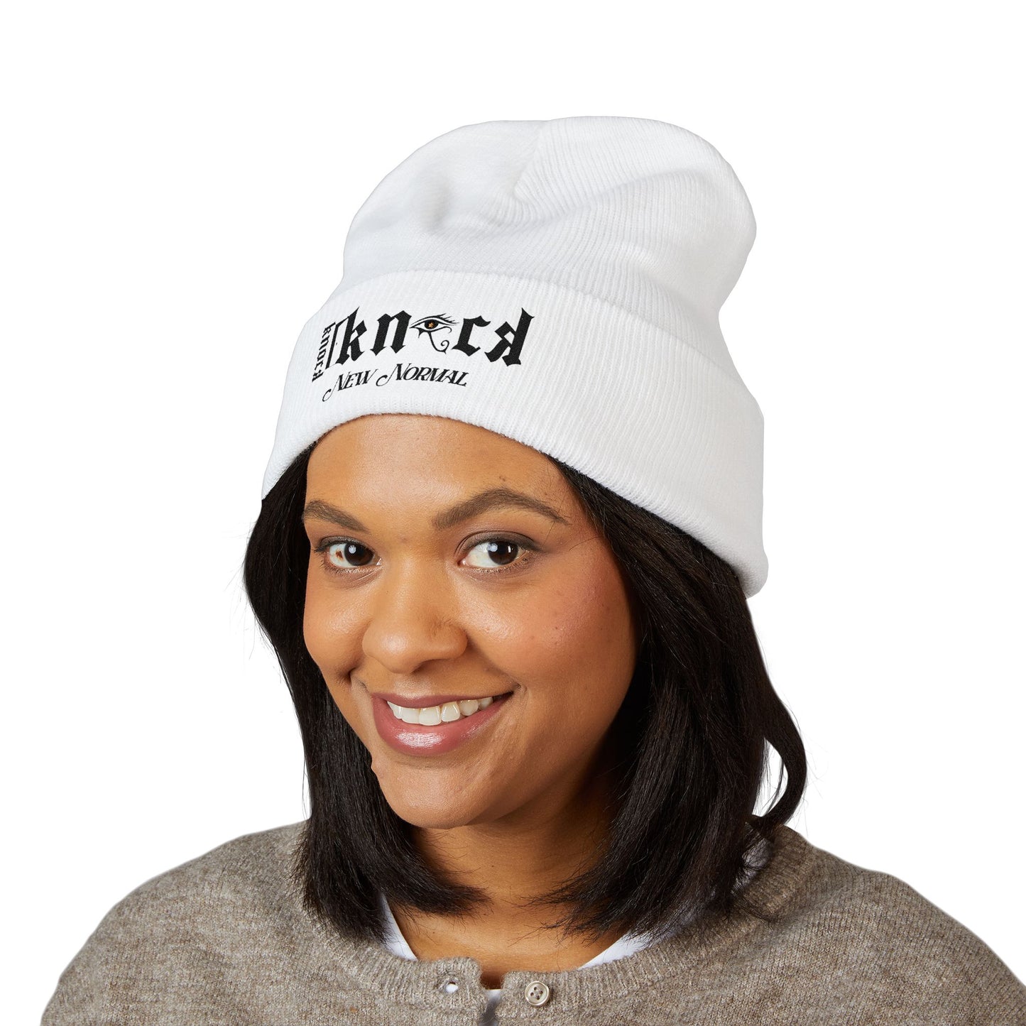 Embroidered 'Kneed New Normal' Cuffed Beanie – Gothic Streetwear Knit Hat