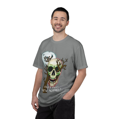 Skull Moon T-Shirt — "Knock Knock New Normal" Graphic Tee