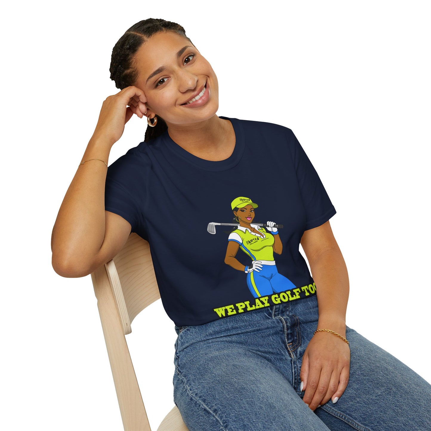 Women’s Golf T‑Shirt – Confident Female Golfer Graphic