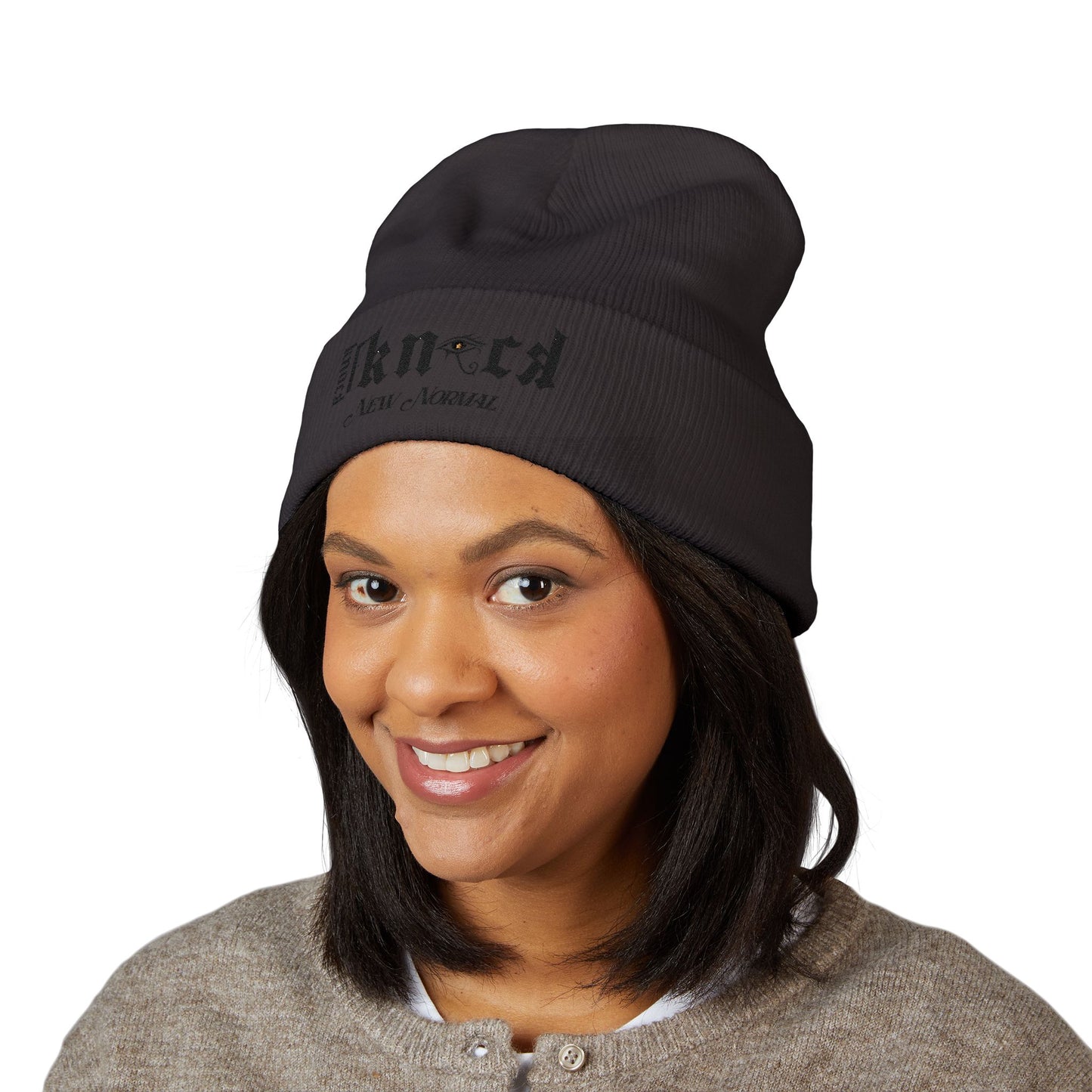 Embroidered 'Kneed New Normal' Cuffed Beanie – Gothic Streetwear Knit Hat