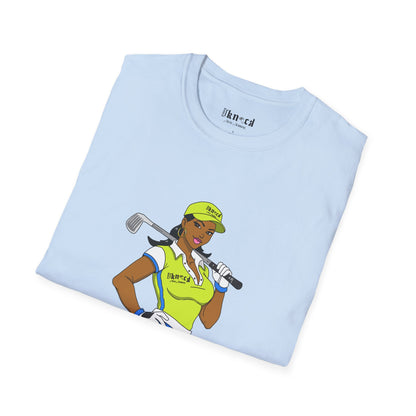 Women’s Golf T‑Shirt – Confident Female Golfer Graphic
