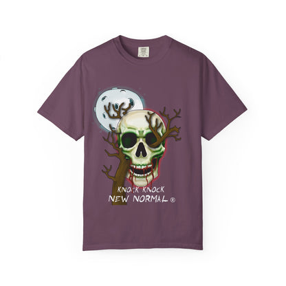 Skull Moon T-Shirt — "Knock Knock New Normal" Graphic Tee