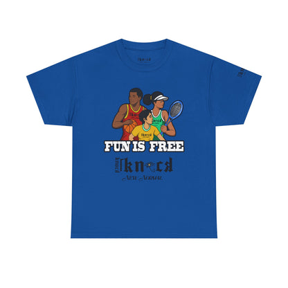 T-Shirt — "Fun Is Free" Sports Graphic Tee (Tennis & Basketball)
