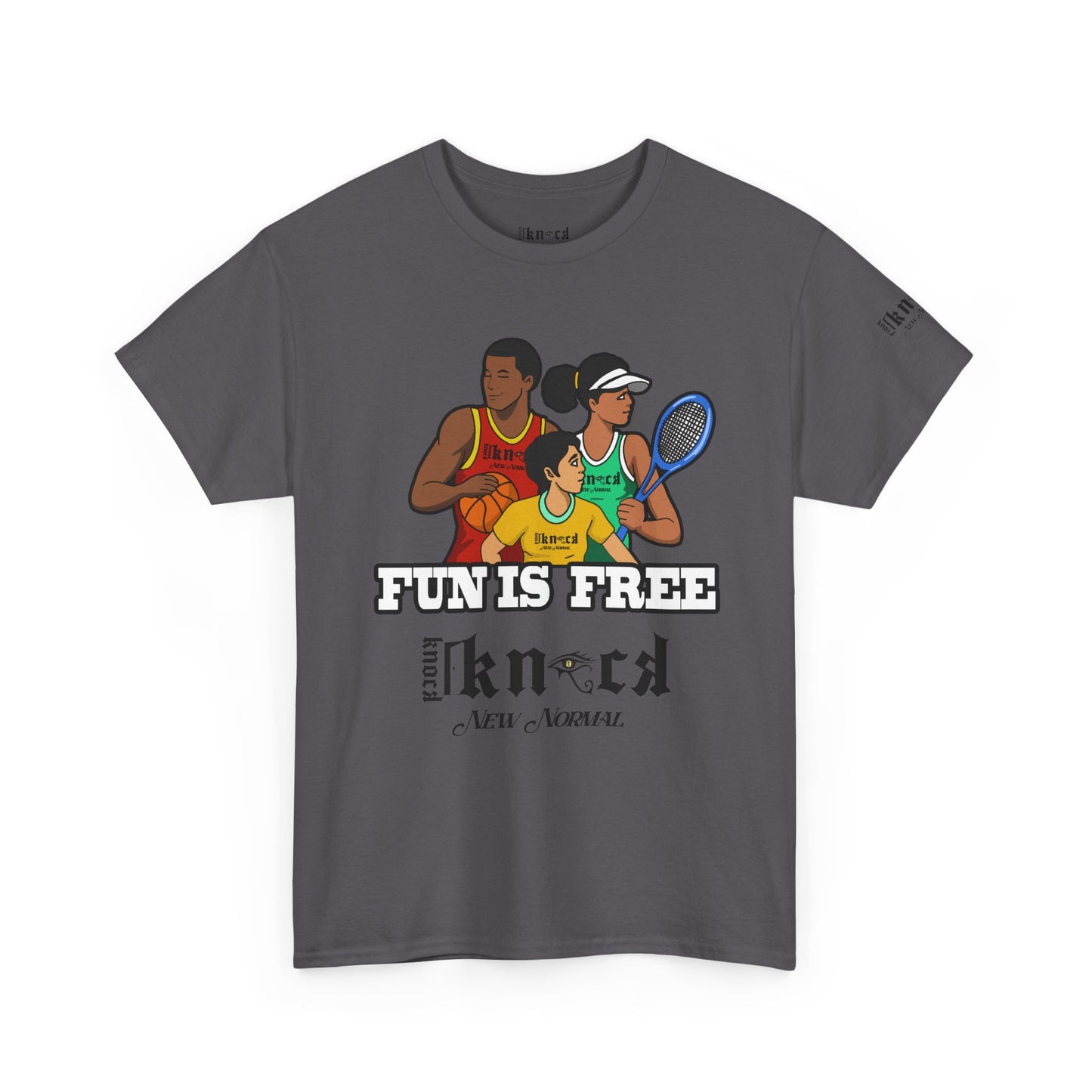 T-Shirt — "Fun Is Free" Sports Graphic Tee (Tennis & Basketball)